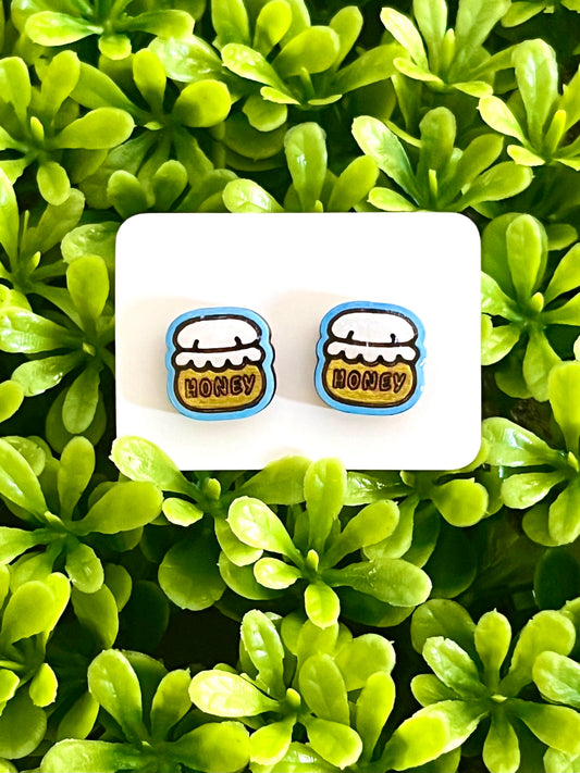 Honey Pot Stud Earrings (Blue Gold)